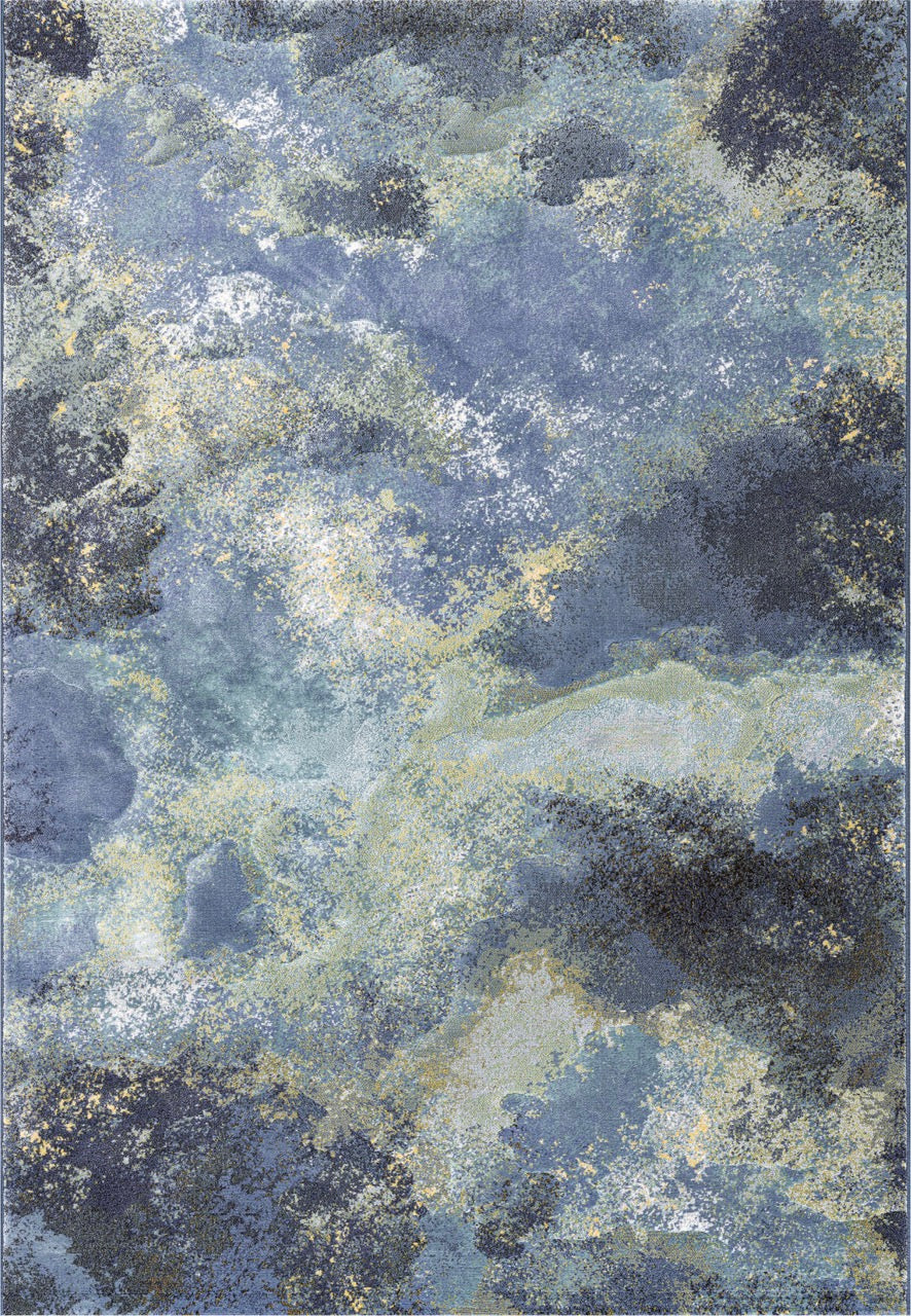 Tapison Home Torino 063.0934.5241 vloerkleed van bovenaf, abstract wolkenpatroon in blauw, saliegroen en oker