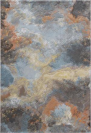 Tapison Home Torino 063.0934.7270 vloerkleed van bovenaf, abstract wolkenpatroon in grijsblauw, roestoranje en oker