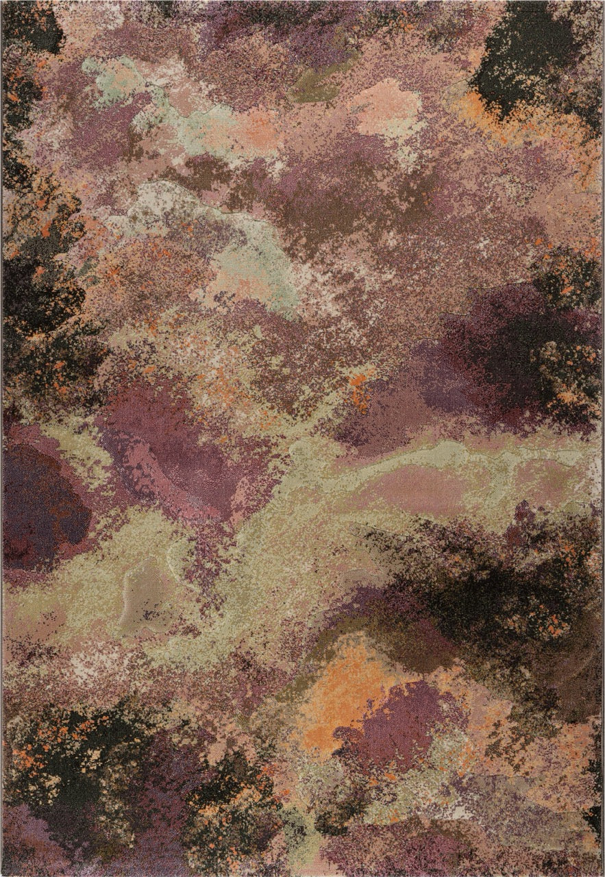 Tapison Home Torino 063.0934.7274 vloerkleed van bovenaf, abstract wolkenpatroon in pruim, mauve en olijfgroen