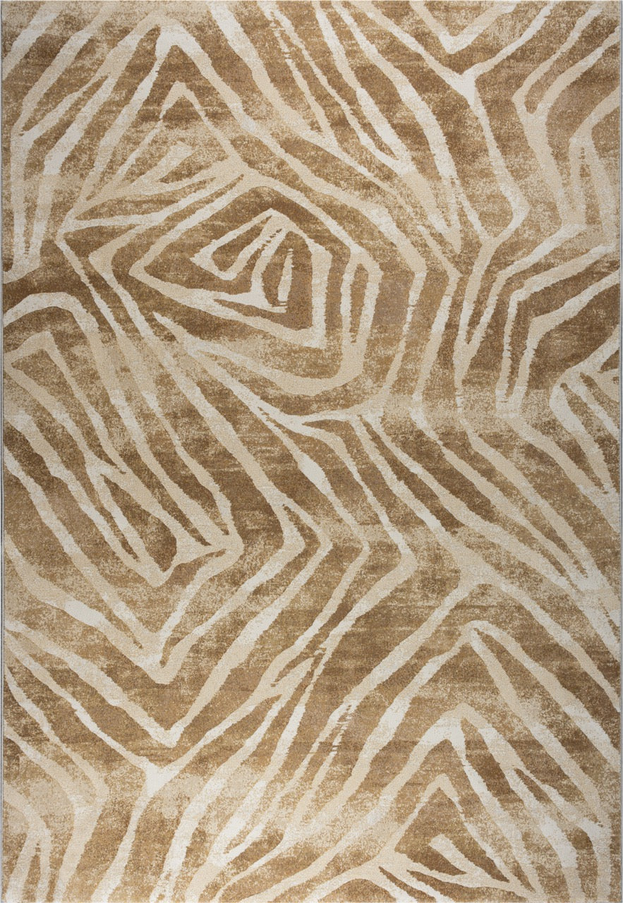 Tapison Home Torino 063.0990.7299 vloerkleed van bovenaf, ivoren lijnenpatroon op oker en karamel