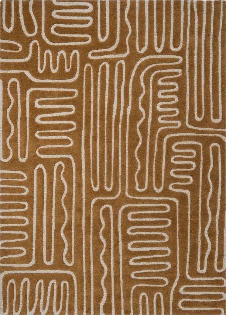 Harlequin Hollow Tan vloerkleed in karamel met ivoren lijnen, bovenaanzicht