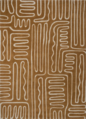 Harlequin Hollow Tan vloerkleed in karamel met ivoren lijnen, bovenaanzicht