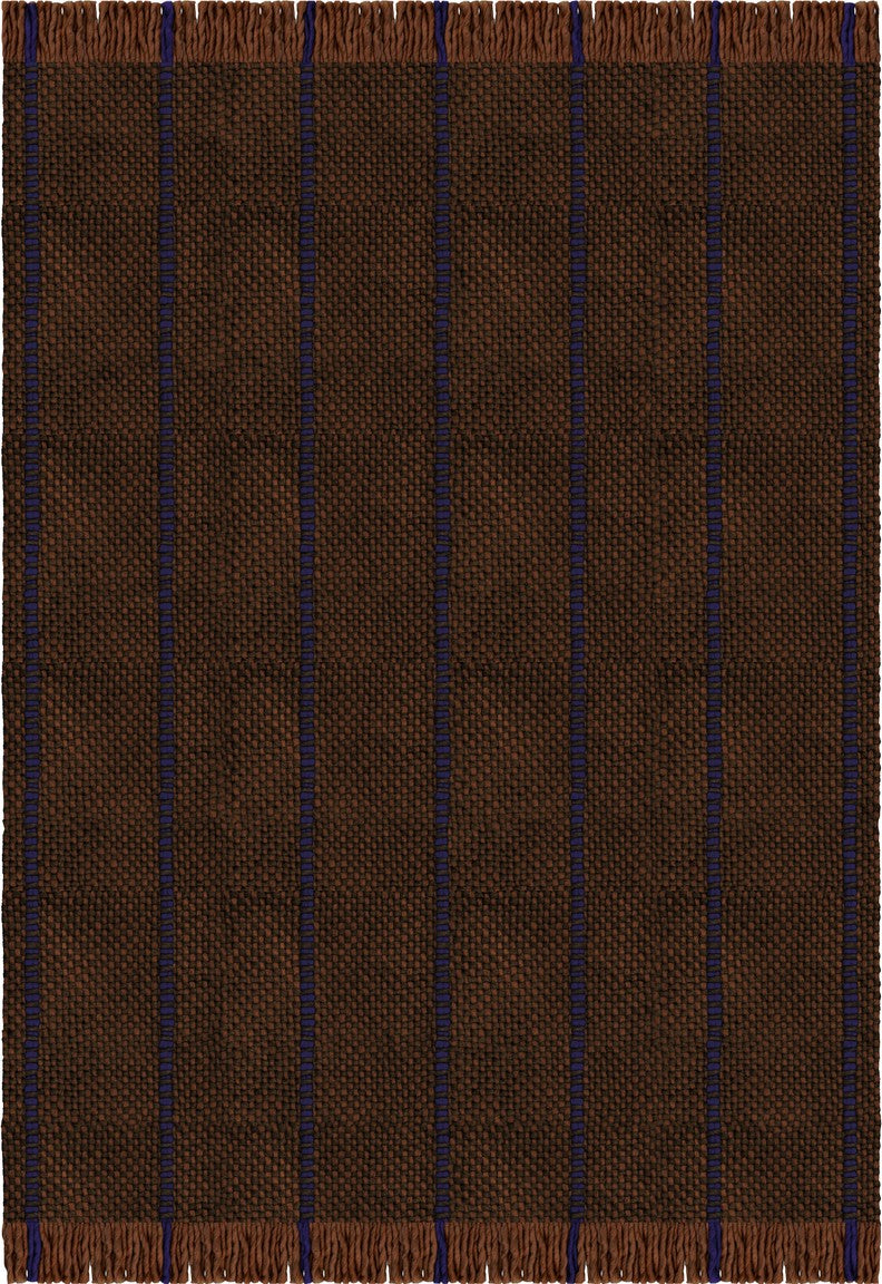 Layered Cord Blue Brown bruin wollen vloerkleed, bovenaanzicht