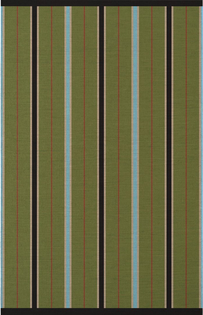 Layered Racer Stripe Cooper Green olijf vloerkleed, bovenaanzicht