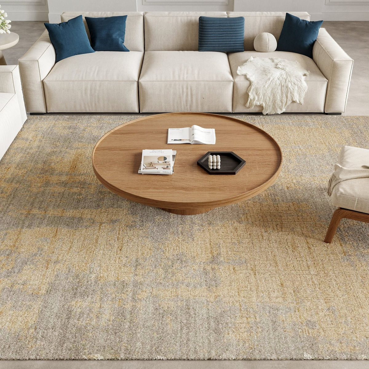 Nourison Harmony HAY05 Grey Gold vloerkleed, in een interieur