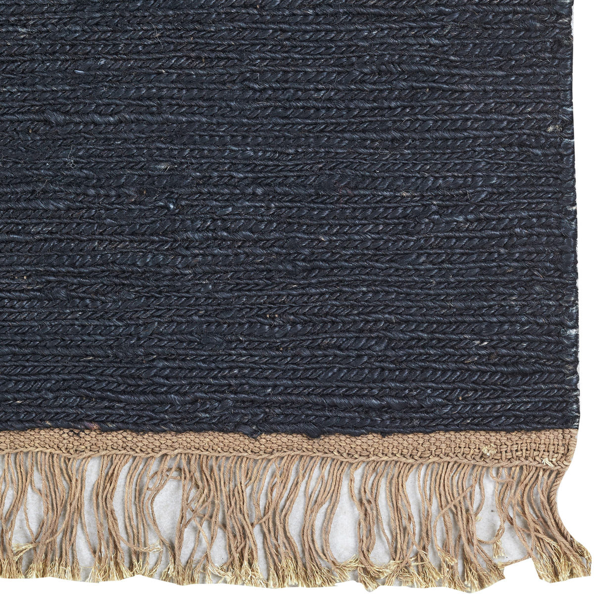 Massimo Sumace Black jute vloerkleed, detail van de franjes